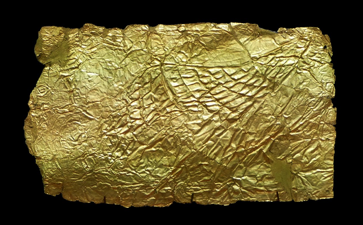 Kultainen kansi lasimaljakon muotoiselle muistolaatalle tekijältä Mycenaean