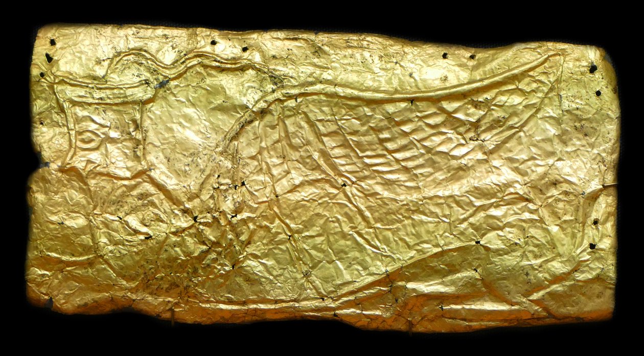 Kultainen kansi lasimaljakon muotoiselle muistolaatalle tekijältä Mycenaean