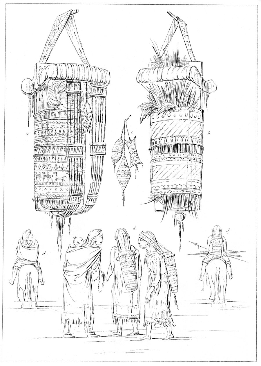 Sioux-kehto ja lasten kantotavat, 1841. tekijältä Myers and Co