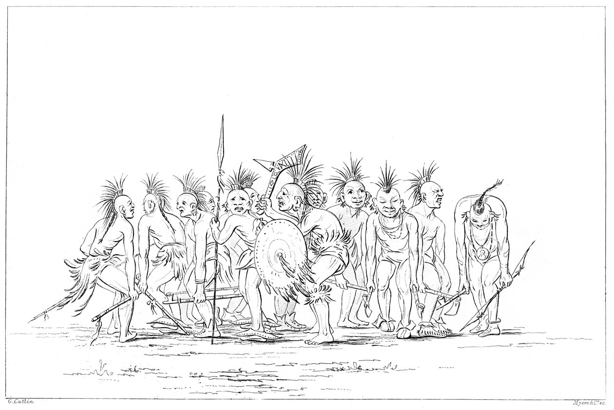 Kerjäämistanssi, Sac and Fox, Rock Island, Ylä-Mississippi, 1841. tekijältä Myers and Co
