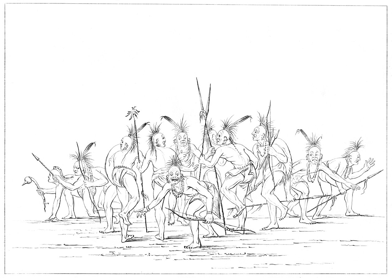 Discovery dance, Sac and Fox, Rock Island, Ylä-Mississippi, 1841. tekijältä Myers and Co