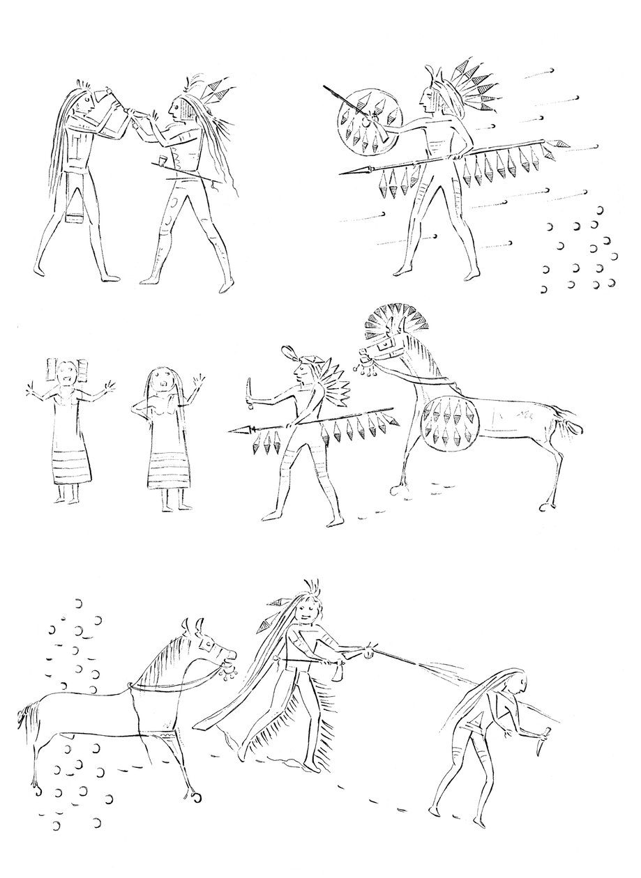 Four Bearsin hyökkäyksiä, intiaanisoturi, 1841. tekijältä Myers and Co