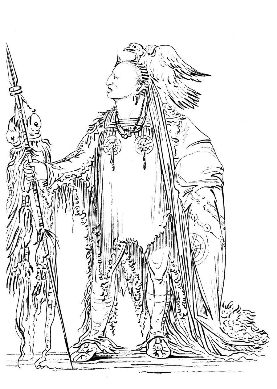 Hän, joka sitoi hiuksensa ennen, Minataree-heimon intiaanimies, 1841. tekijältä Myers and Co