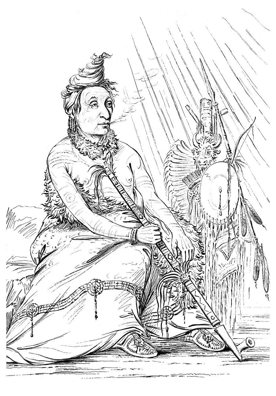 Muotokuva Black Moccasinista, Minnetareesin päällikkö, 1841. tekijältä Myers and Co