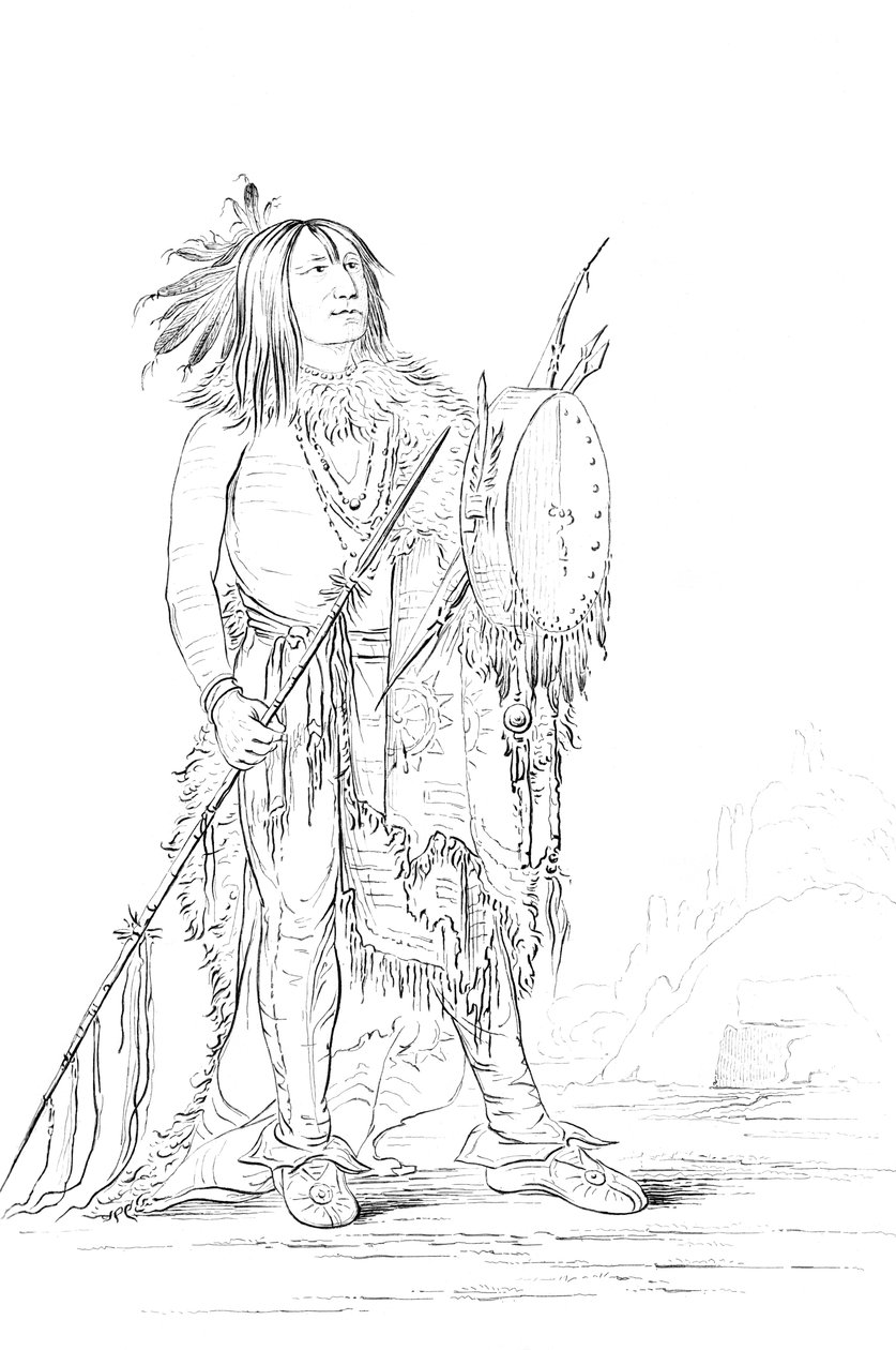 Muotokuva White Buffalosta, intiaani miehestä, 1841. tekijältä Myers and Co