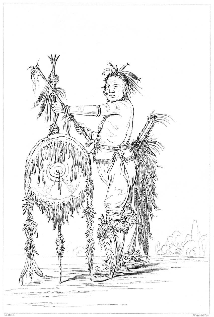 Sac or Fox brave, Rock Island, Ylä-Mississippi, 1841. tekijältä Myers and Co