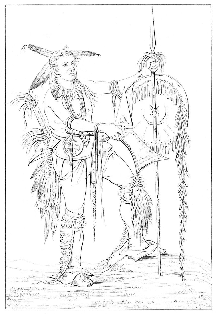 Sac or Fox brave, Rock Island, Ylä-Mississippi, 1841. tekijältä Myers and Co