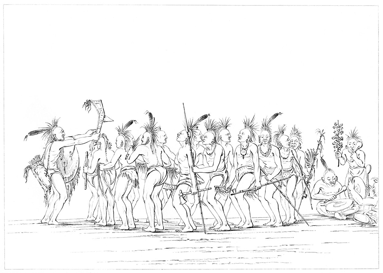 Orjatanssi, Sac and Fox, Rock Island, Ylä-Mississippi, 1841. tekijältä Myers and Co