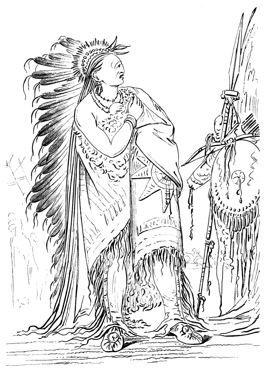Two Crows, Minataree-heimon intiaanimies, 1841. tekijältä Myers and Co