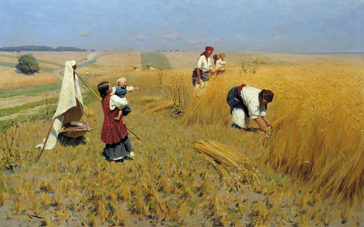 Sadonkorjuu Ukrainassa, 1886 tekijältä Mykola Kornylijowytsch Pymonenko
