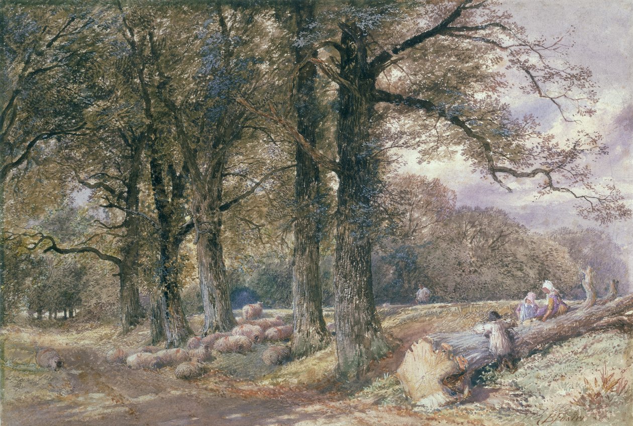 Lapset istuvat puunrungolla tekijältä Myles Birket Foster