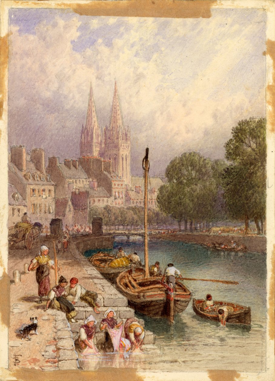 Quimper, Bretagne (kortilla kynä ja akvarelli) tekijältä Myles Birket Foster