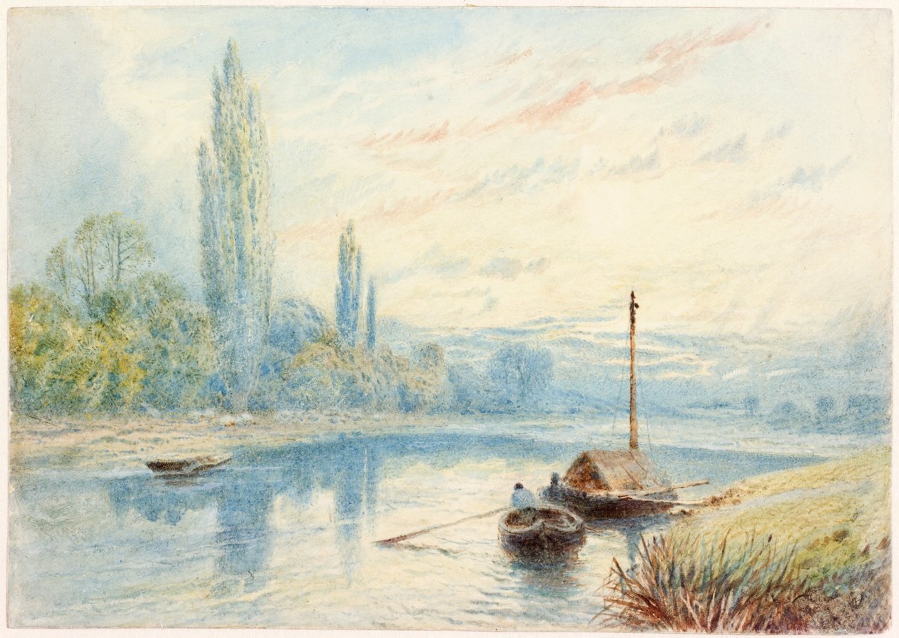 River Scene (vartaloväri ja wc paperilla) tekijältä Myles Birket Foster