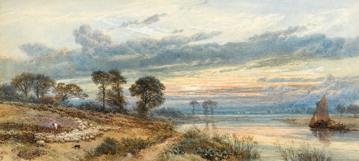 Auringonlasku joen yli (wc paperilla) tekijältä Myles Birket Foster
