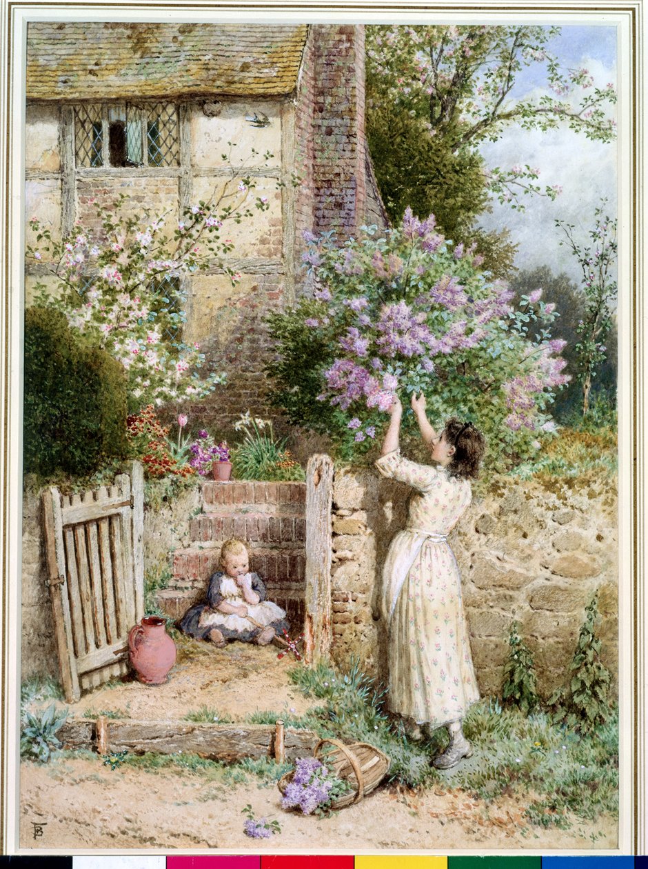 Lilac Cottage (wc ja vartaloväri paperilla) tekijältä Myles Birket Foster