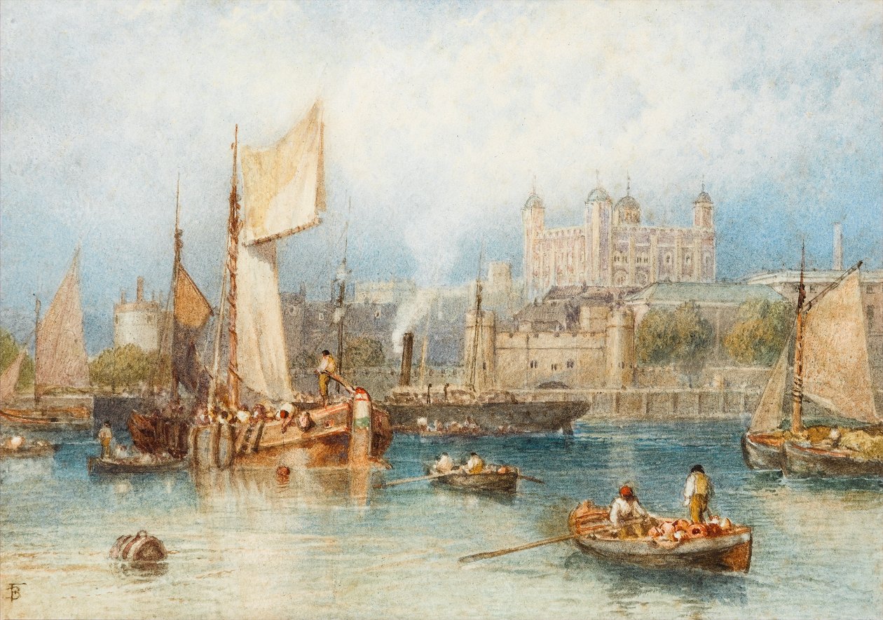 Lontoon Tower Thamesilta (wc paperilla) tekijältä Myles Birket Foster