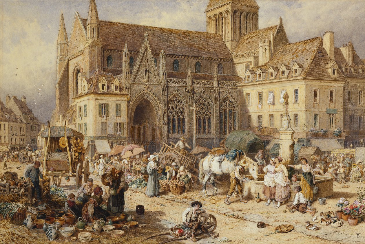 Gervaise, Falaise: markkinapäivä, tekijältä Myles Birket Foster