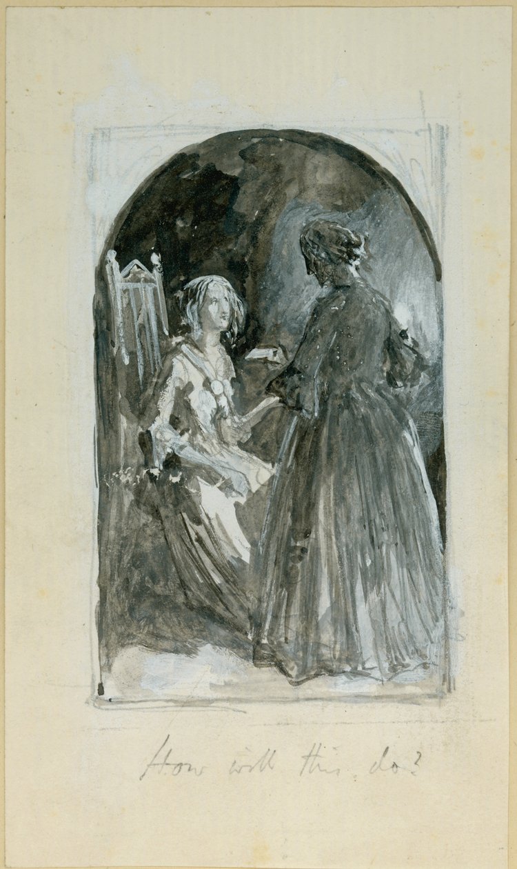"Emma ottaa aihiota Madelainen kovalta kädeltä" (bc, kynä ja wc paperilla) tekijältä Myles Birket Foster