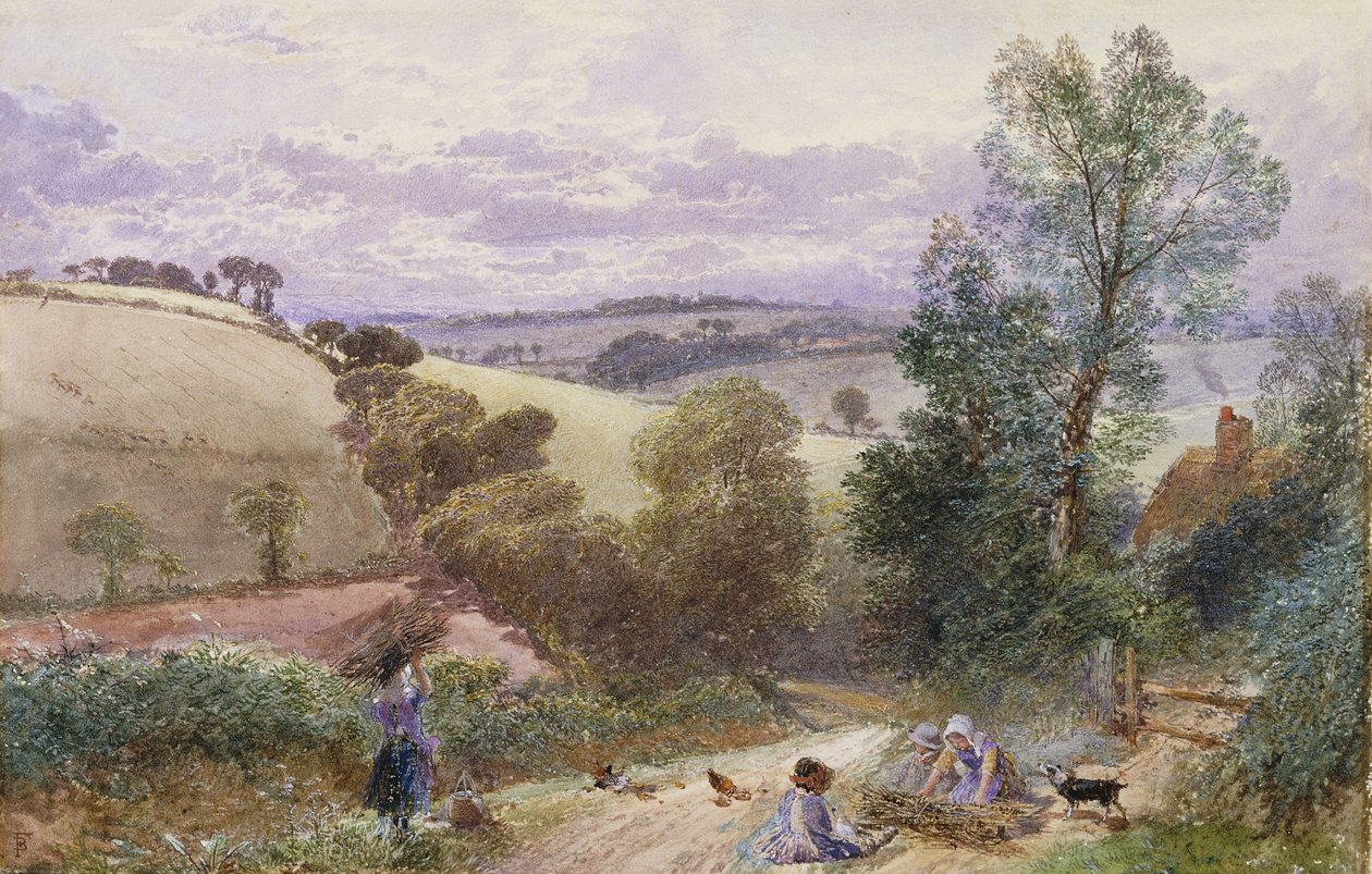 Figuurit keräävät oksia tieltä tekijältä Myles Birket Foster