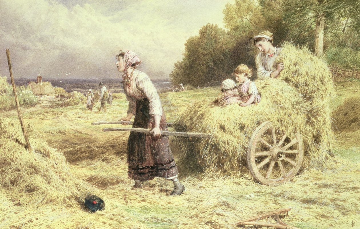 Haytime, n. 1860 (akvarelli ja vartaloväri paperille) tekijältä Myles Birket Foster