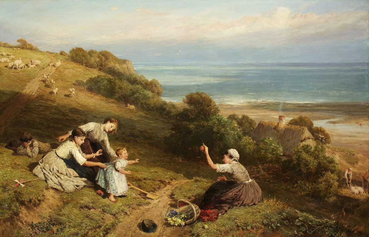 Maisema: (öljy kankaalle): The Girl with the Orange (öljy kankaalle) tekijältä Myles Birket Foster