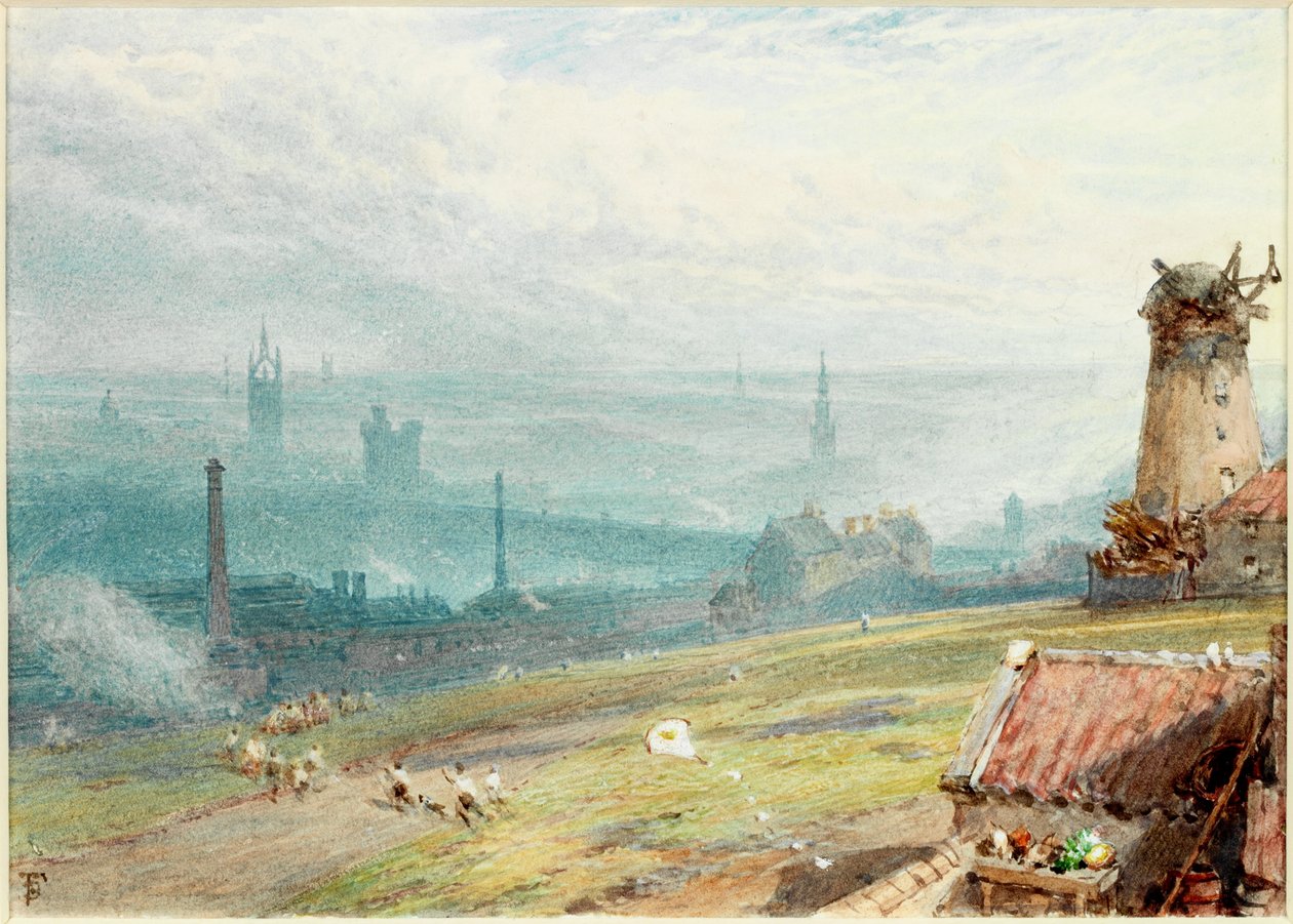 Newcastle upon Tyne Windmill Hillsistä, Gateshead (bodycolour ja akvarelli paperille (liimattu kartongille)) tekijältä Myles Birket Foster