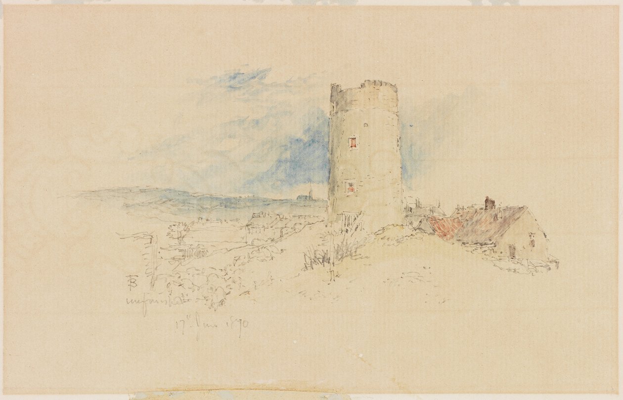 Old Windmill on Windmill Hills, Gateshead (lyijykynä ja akvarelli paperille (liimattu kartongille)) tekijältä Myles Birket Foster