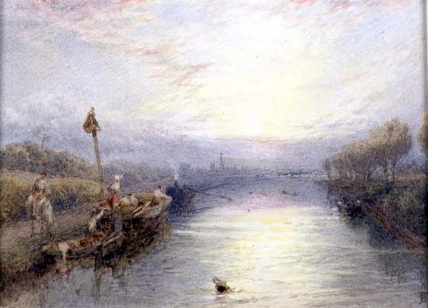 Jokimaisema (akvarelli) tekijältä Myles Birket Foster