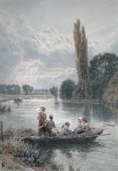 Lautta (vesiväri ja bodycolor paperille) tekijältä Myles Birket Foster