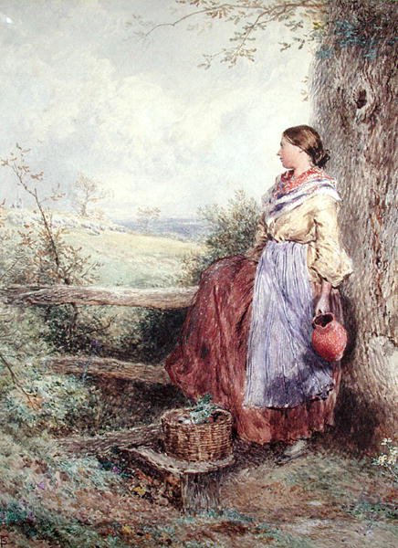 Maitoneito (akvarelli ja vartaloväri paperille) tekijältä Myles Birket Foster