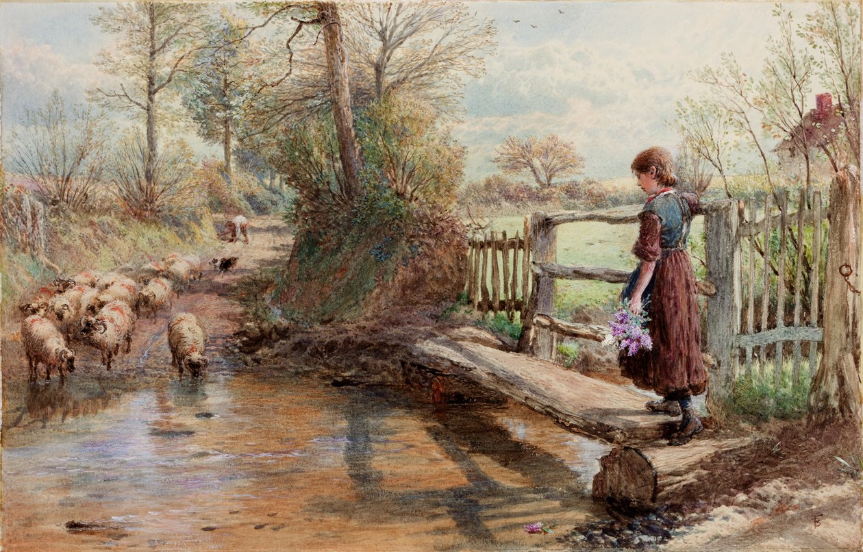 Näkymä Surreyssa, noin 1863-1890 (akvarelli ja guassi) tekijältä Myles Birket Foster