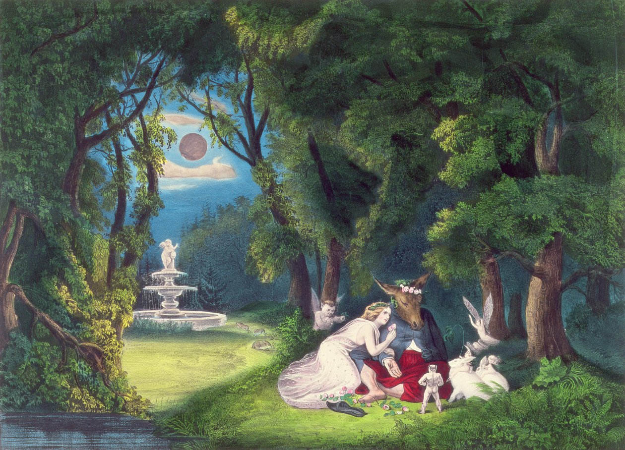 Juhannusyön unelma, julkaisija Currier and Ives, New York. tekijältä N. and Ives, J.M. Currier