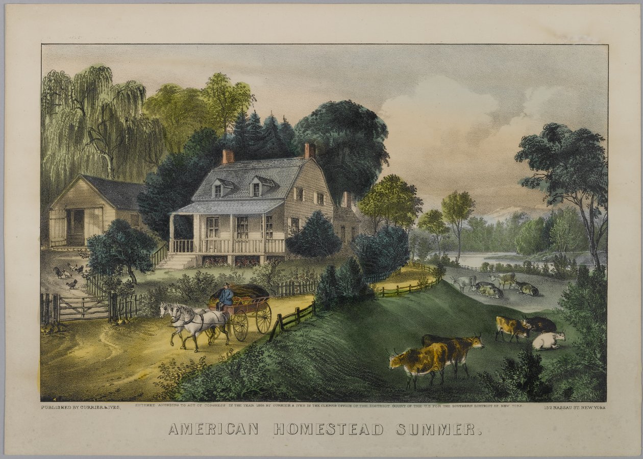 American Homestead Summer, 1868-69 (käsinvärinen lito) tekijältä N. and Ives, J.M. Currier