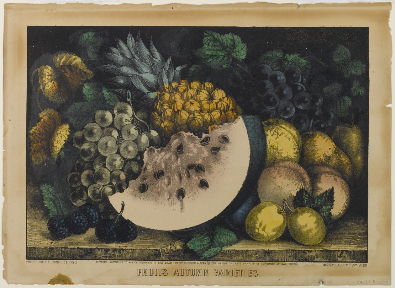 Hedelmät syyslajikkeet, 1871 (käsinvärinen lito) tekijältä N. and Ives, J.M. Currier