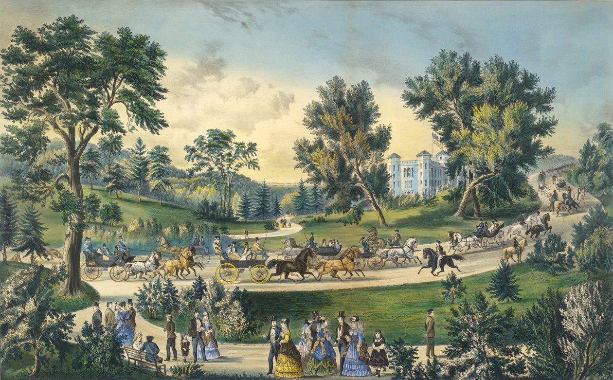 Grand Drive, Central Park, New York, 1869 tekijältä N. and Ives, J.M. Currier