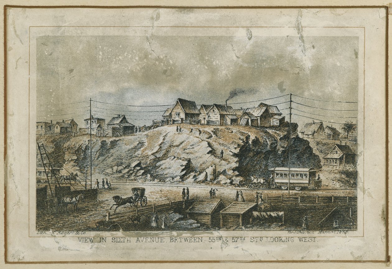 Näkymä Sixth Avenuella, 55th ja 57th Streetin välissä länteen, 1858 tekijältä N. and Ives, J.M. Currier