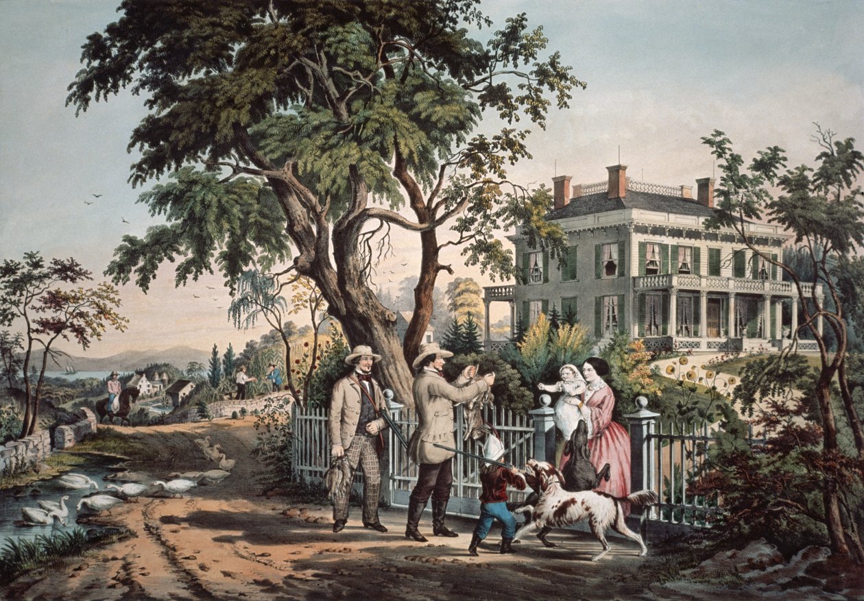 American Country Life - lokakuun iltapäivä, 1855 tekijältä N. and Ives, J.M. Currier