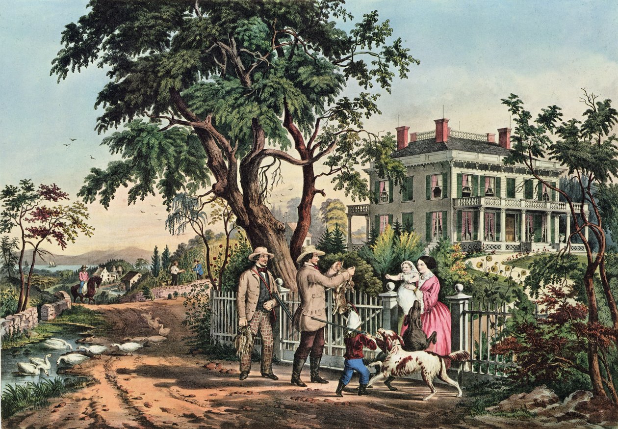 American Country Life - lokakuun iltapäivä, 1855 tekijältä N. and Ives, J.M. Currier