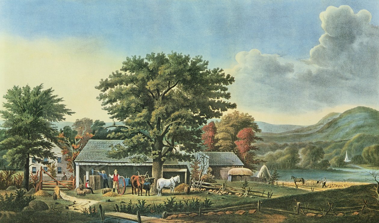 Syksy Uudessa Englannissa - Siiderin valmistus, 1866 tekijältä N. and Ives, J.M. Currier