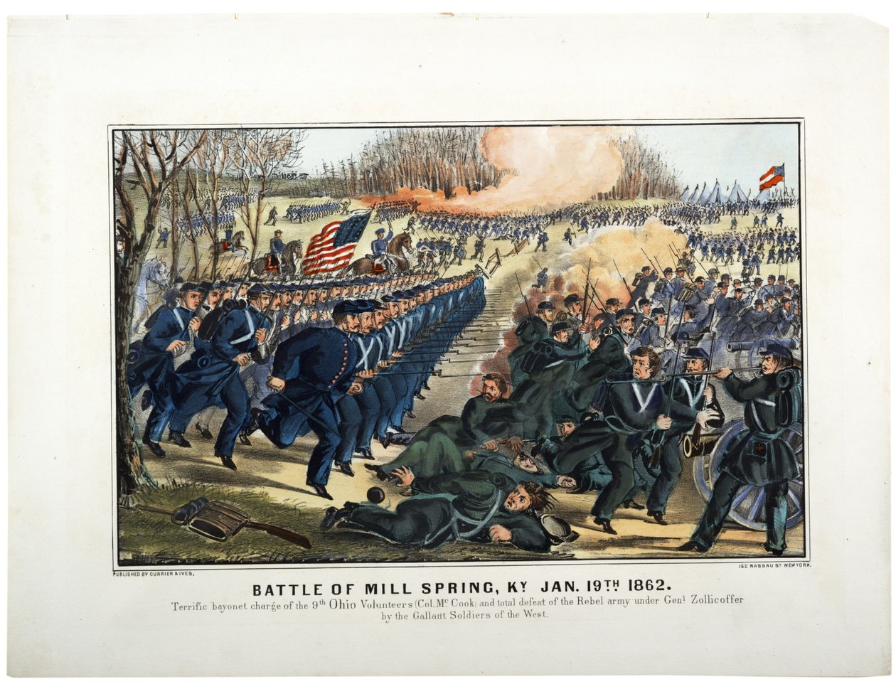 Battle of Mill Spring, Ky. 19. tammikuuta 1862 tekijältä N. and Ives, J.M. Currier