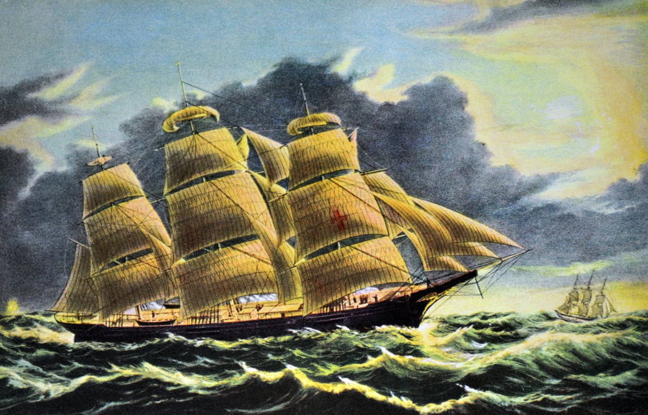 Clipper Ship Dreadnought Tuskar Lightin edustalla tekijältä N. and Ives, J.M. Currier