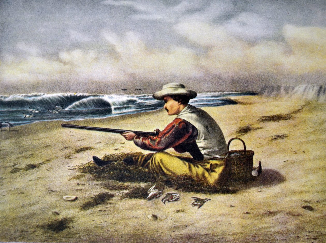 Currier & Ives -kuvitus 1800-luvulta. Ranta-taivaan ammunta tekijältä N. and Ives, J.M. Currier