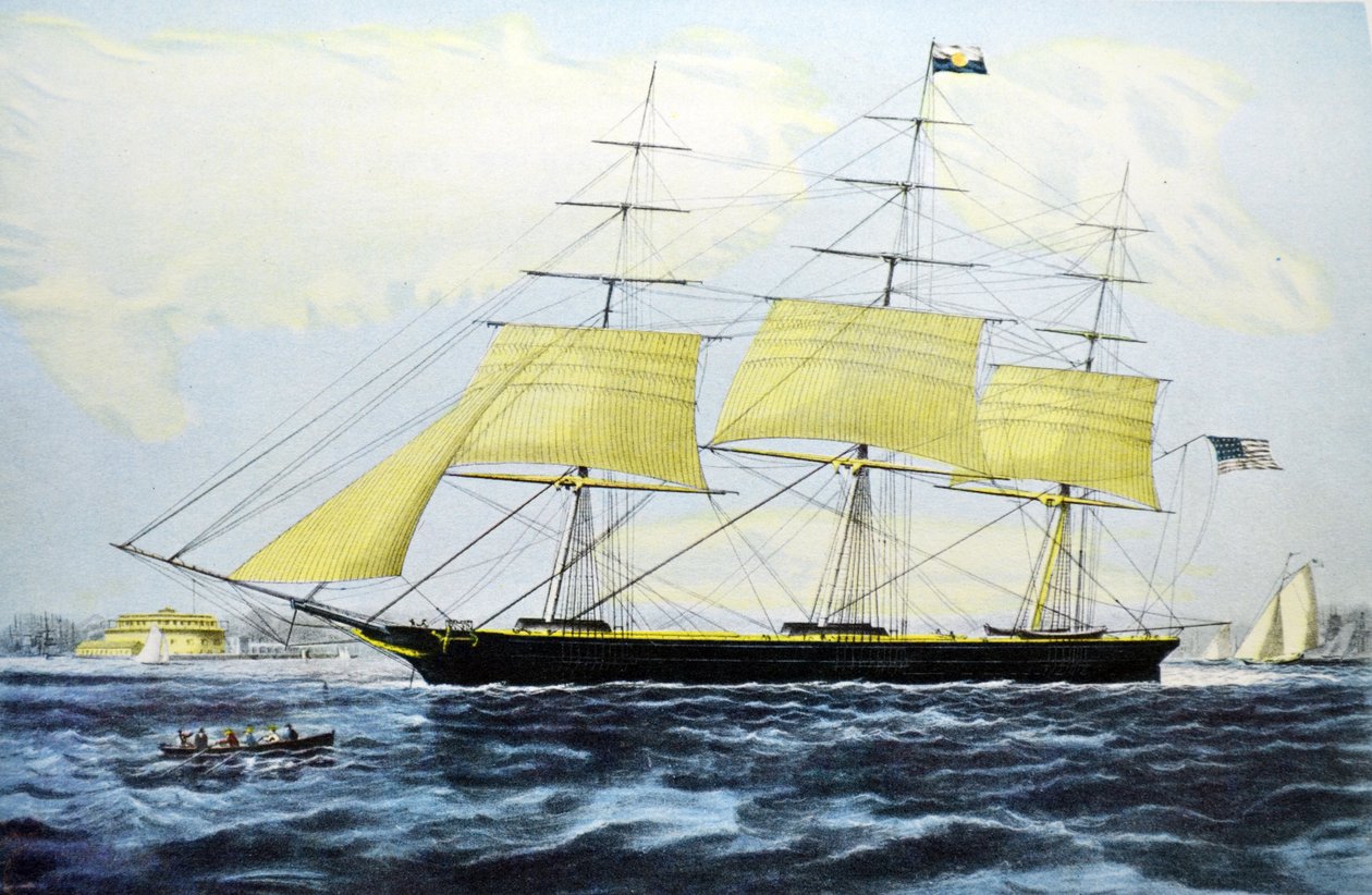 Currier & Ives -kuvitus 1800-luvulta. Clipper Ship Nightingale tekijältä N. and Ives, J.M. Currier