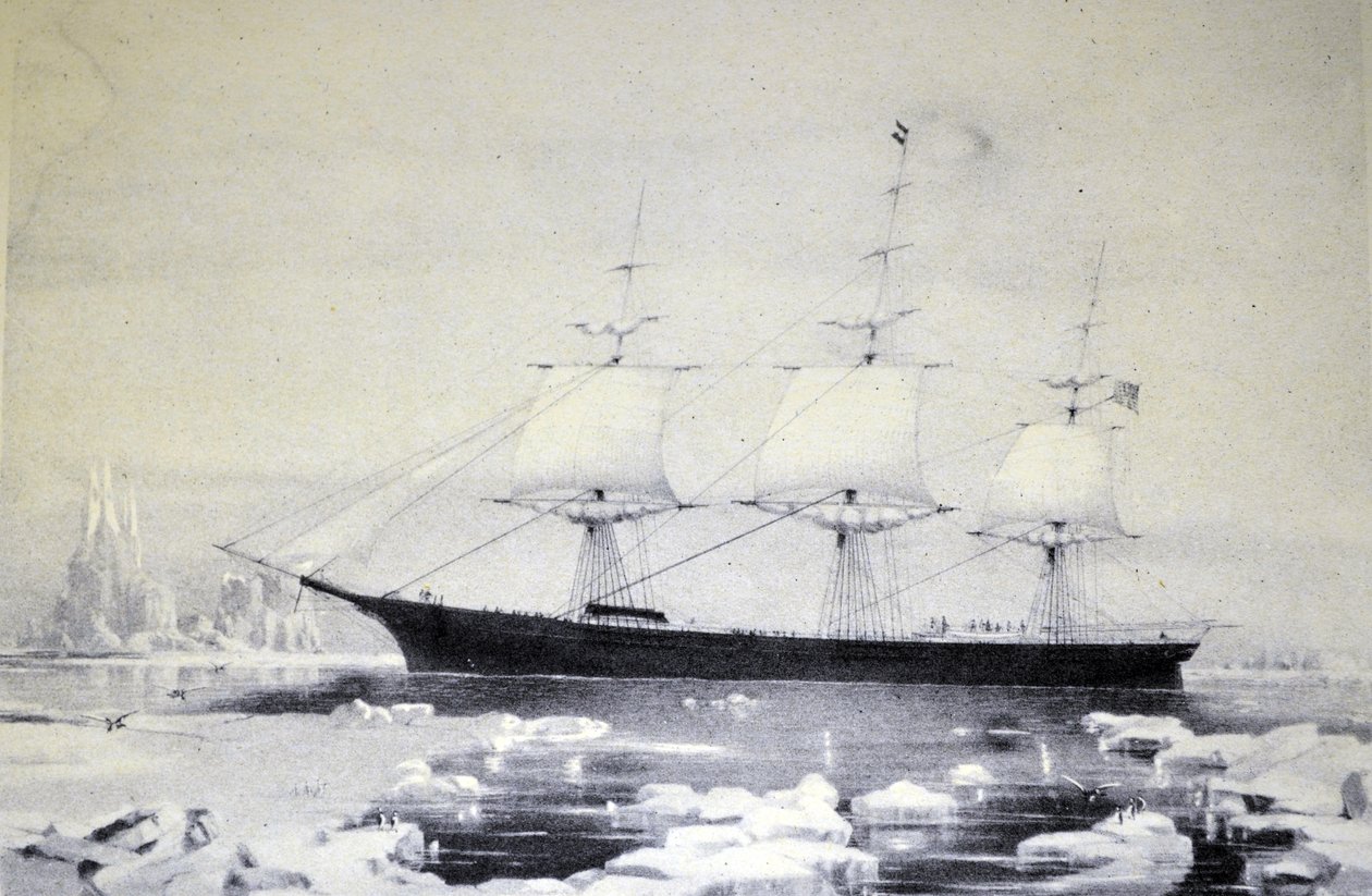 Currier & Ives -kuvitus 1800-luvulta. Clipper Ship punainen takki tekijältä N. and Ives, J.M. Currier