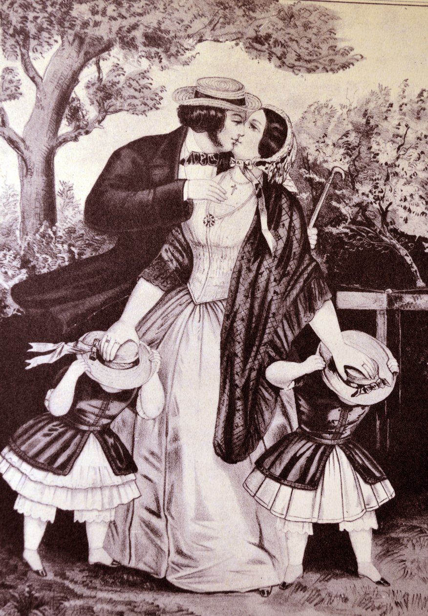 Currier & Ives Illustration 19th Century. Kiss Me Quick tekijältä N. and Ives, J.M. Currier