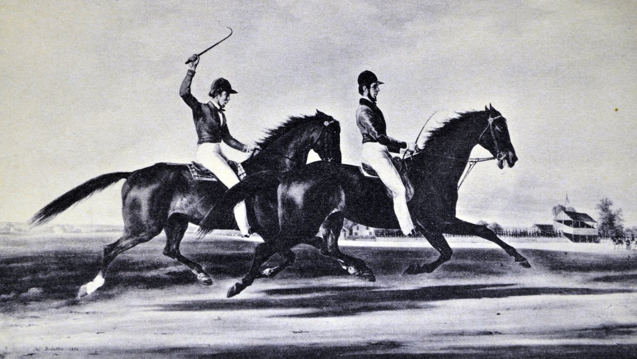 Currier & Ives -kuvitus 1800-luvulta. Mac ja Zachary Taylor (H. Delattren öljymaalaus, josta painos tehtiin) tekijältä N. and Ives, J.M. Currier