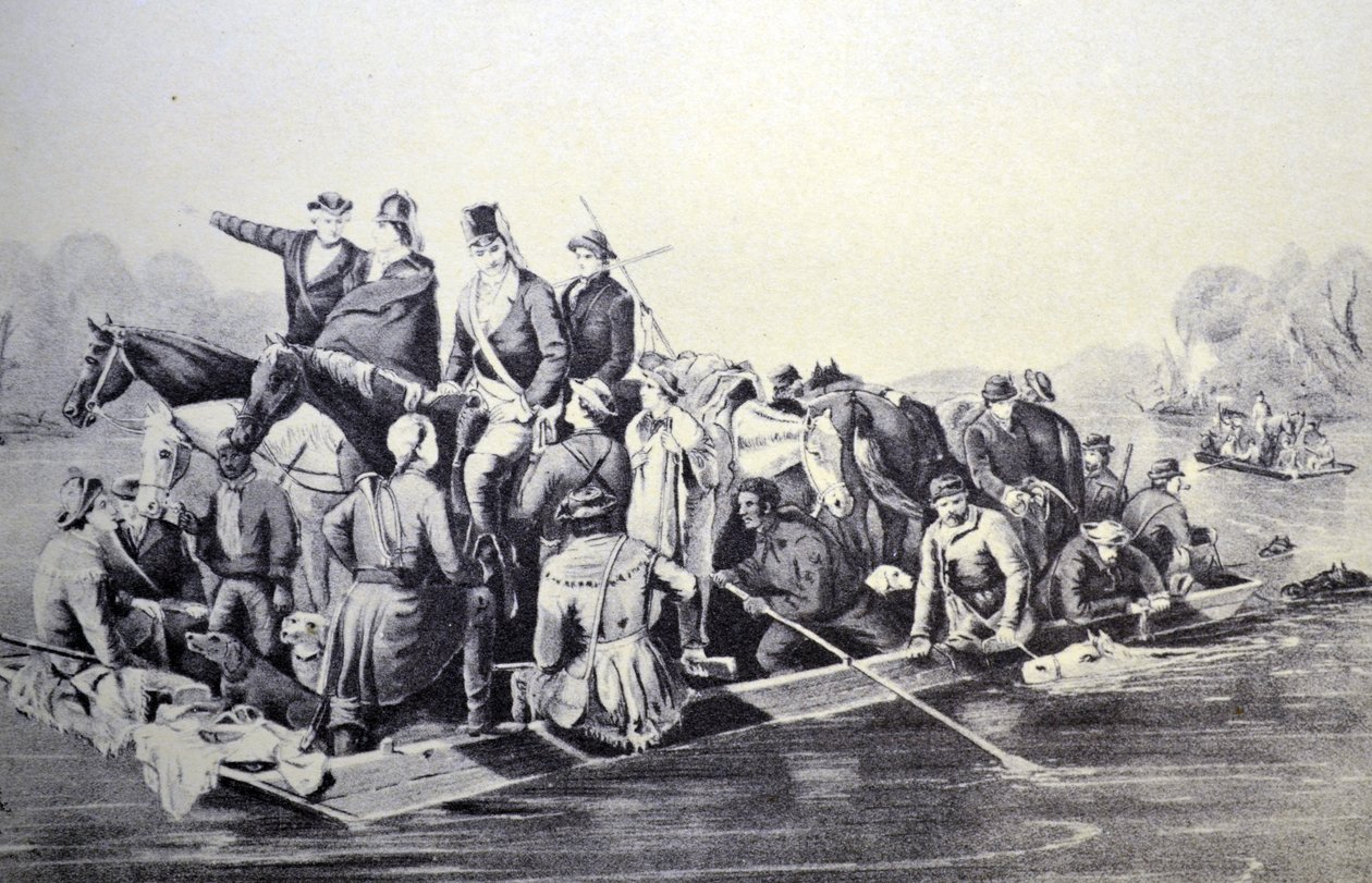 Currier & Ives Illustration 19th Century. Marionin prikaati ylittää Pedee-joen, S.C. 1778. tekijältä N. and Ives, J.M. Currier