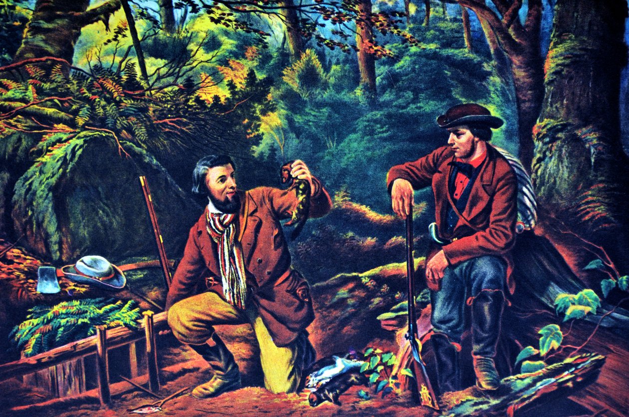 Currier & Ives -kuvitus 1800-luvulta. Mink Trapping Prime tekijältä N. and Ives, J.M. Currier