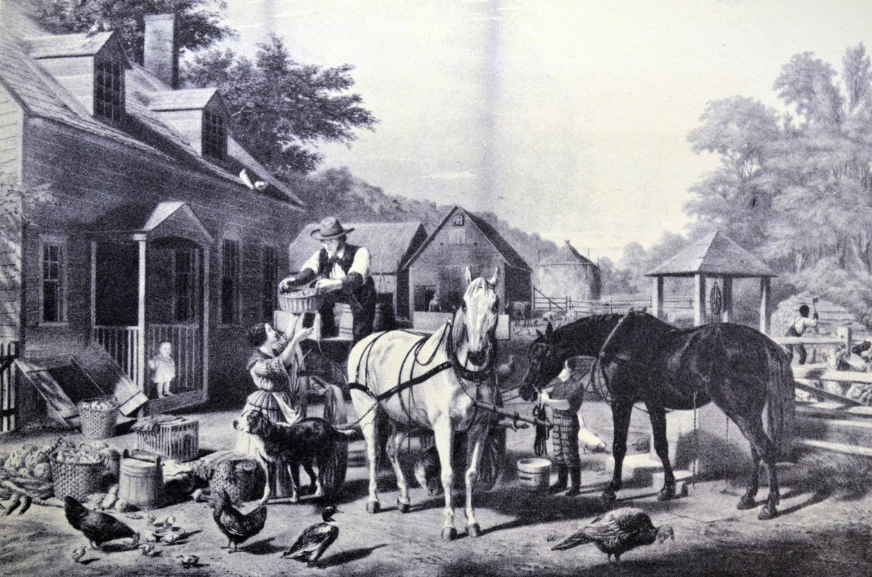 Currier & Ives -kuvitus 1800-luvulta. Valmistautuminen Marketiin tekijältä N. and Ives, J.M. Currier