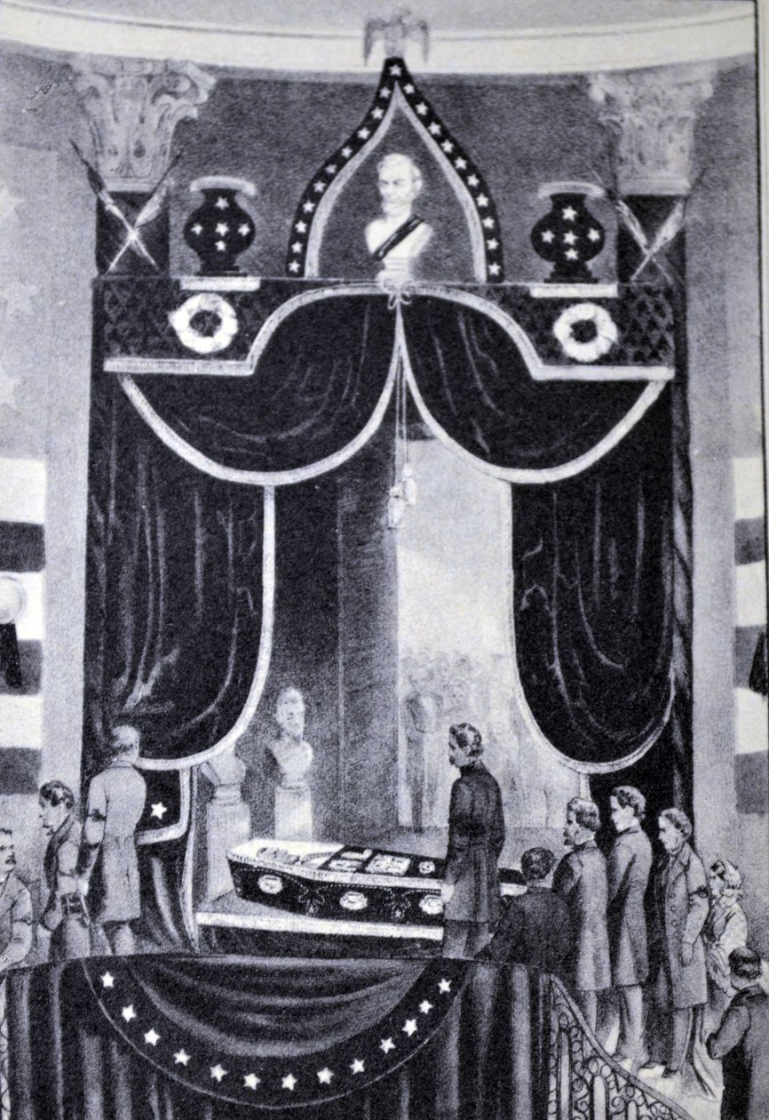 Currier & Ives -kuvitus 1800-luvulta. Marttyyrin ruumis Presidentti Abraham Lincoln tekijältä N. and Ives, J.M. Currier